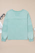 Mineral Wash Snap Trim V Neck Exposed Seam Drop Shoulder Curved Hem Long Sleeve Top